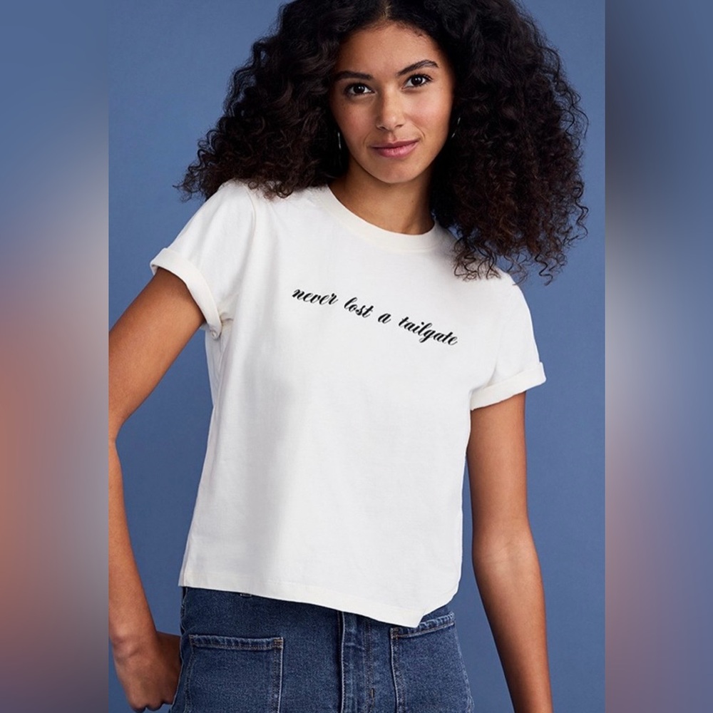 Francesca's Collections White “Never Lost A Tailgate” Tee